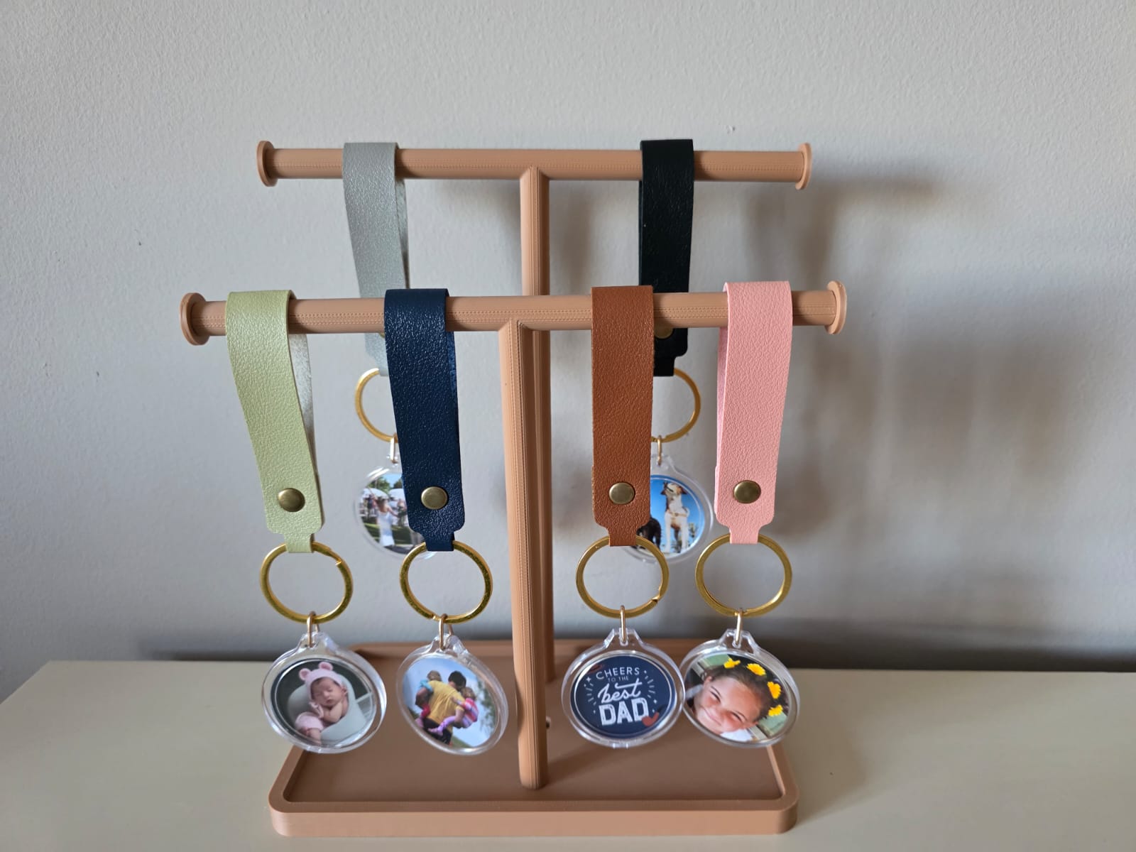 Personalised photo keyrings with faux leather straps
